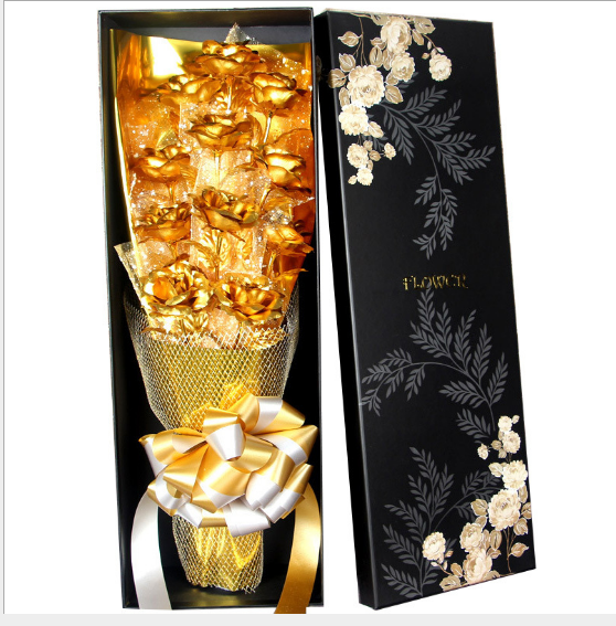 Valentine''s Day Gift on Tanabata Valentine''s Day Golden Rose 24K Golden Foil Rose Bundle for Marriage Creative Wedding for Wife and Girlfriend